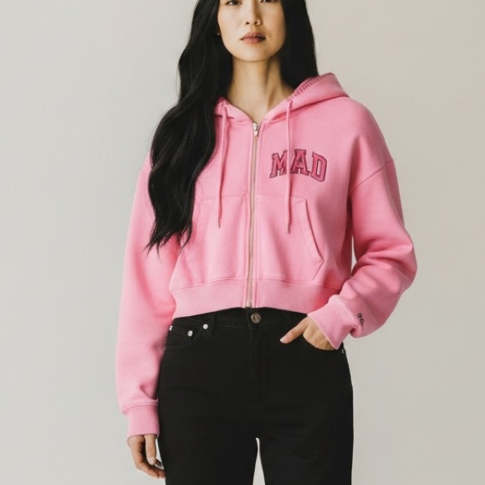 Gap x MadHappy Full Zip Cropped Mad Hoodie jacket Pink‎ women’s size XL